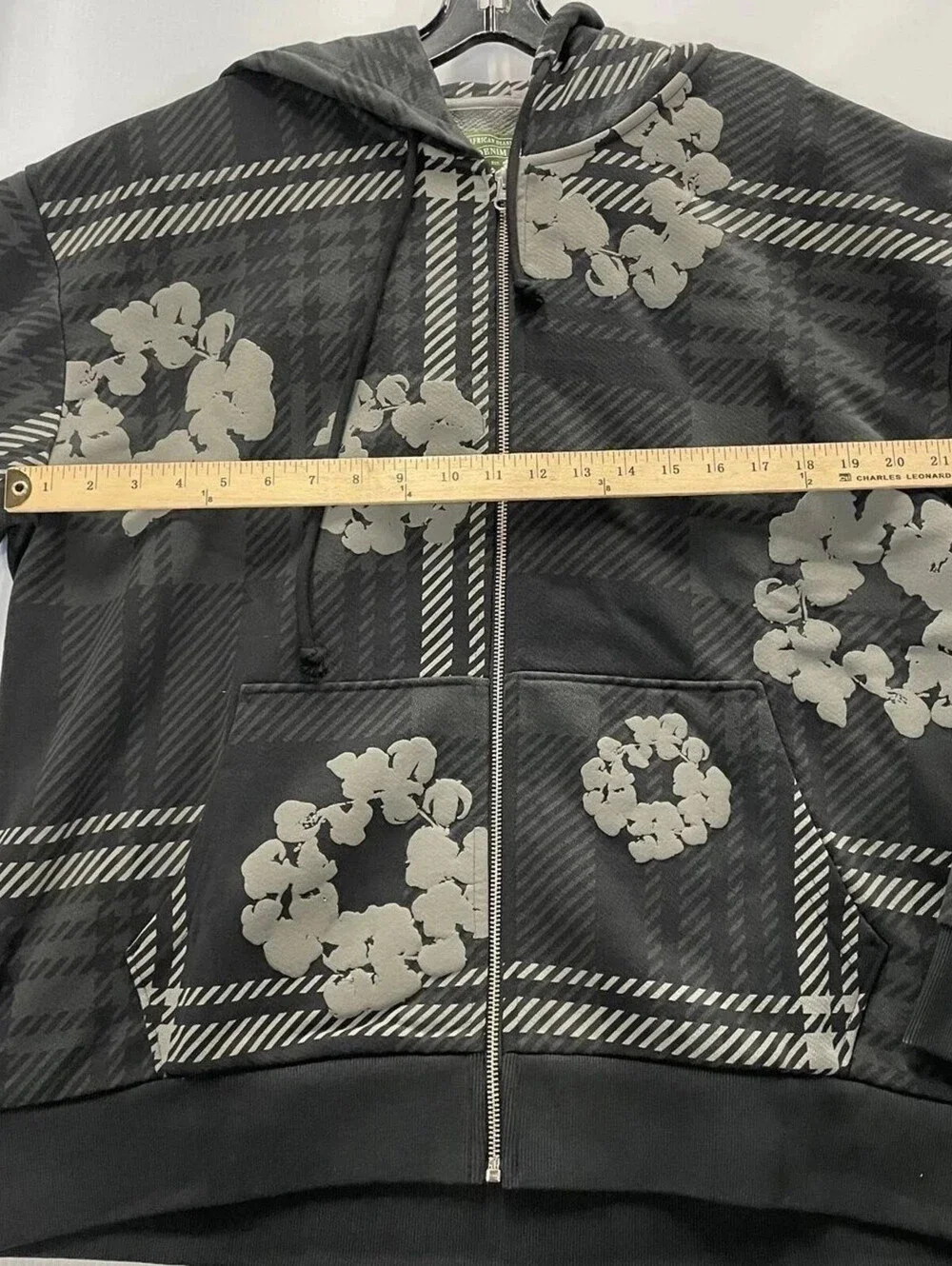 DENIM TEARS Plaid Cotton Wreath Zip Hoodie Black Men's Size XL NWT AUTHENTIC